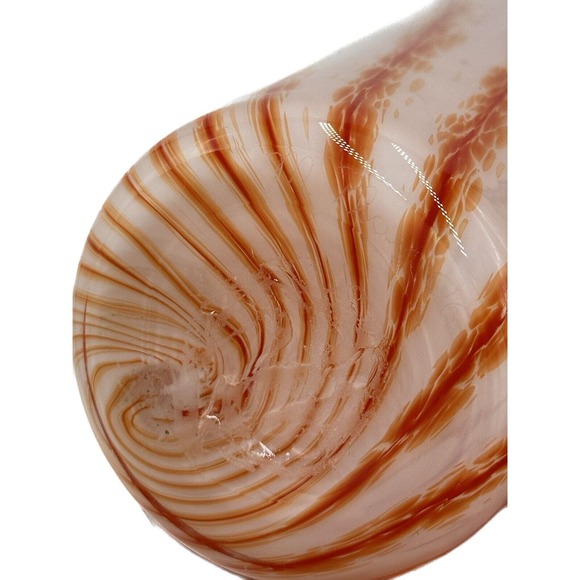 Vtg MCM Art Glass Vase White Burnt Orange Swirl Design Opaline? 12" Core RARE - Picture 6 of 12